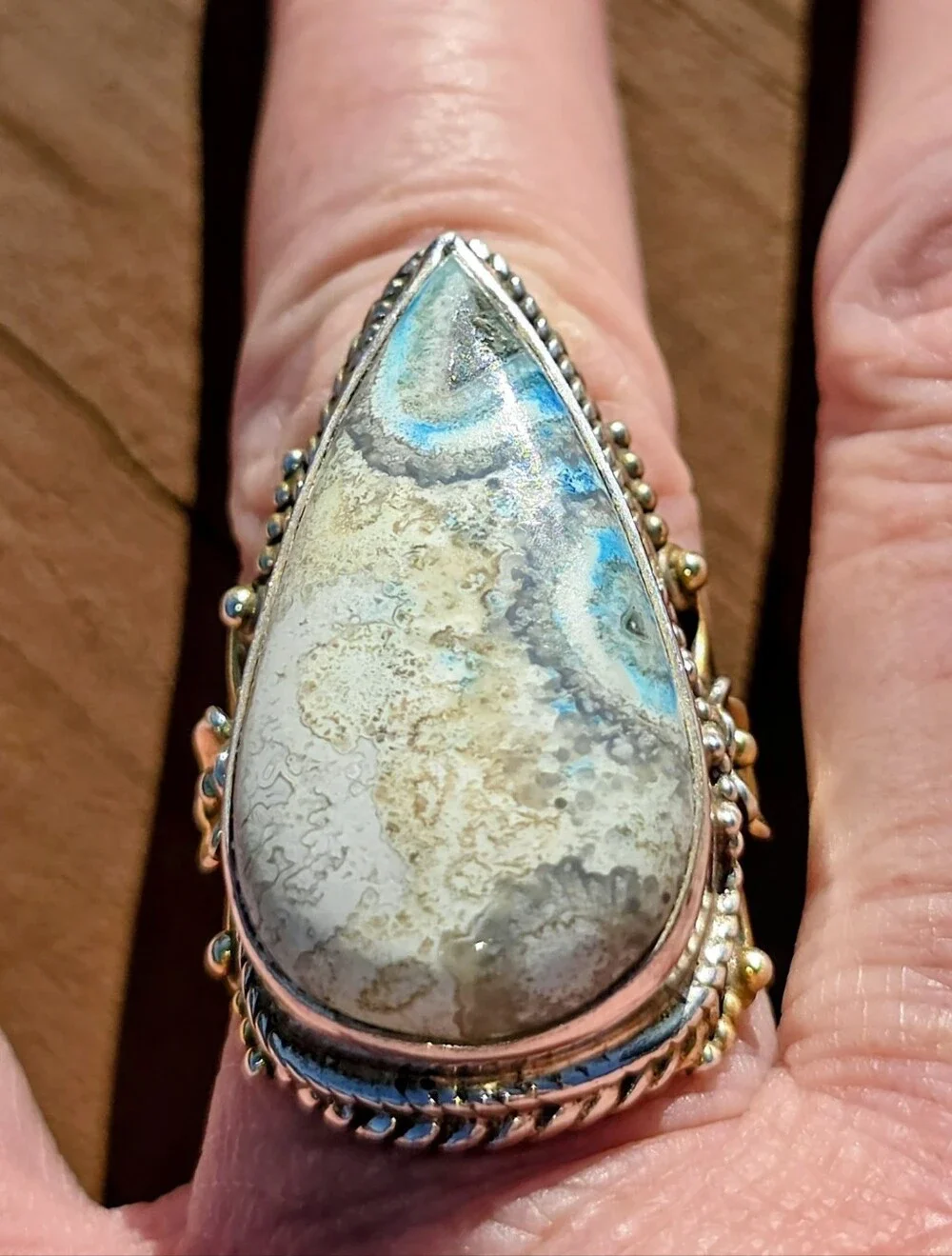 Custom-Made Dyed Crazy Lace Ring In 925 Sterling Silver W Gold Vermeil (7)